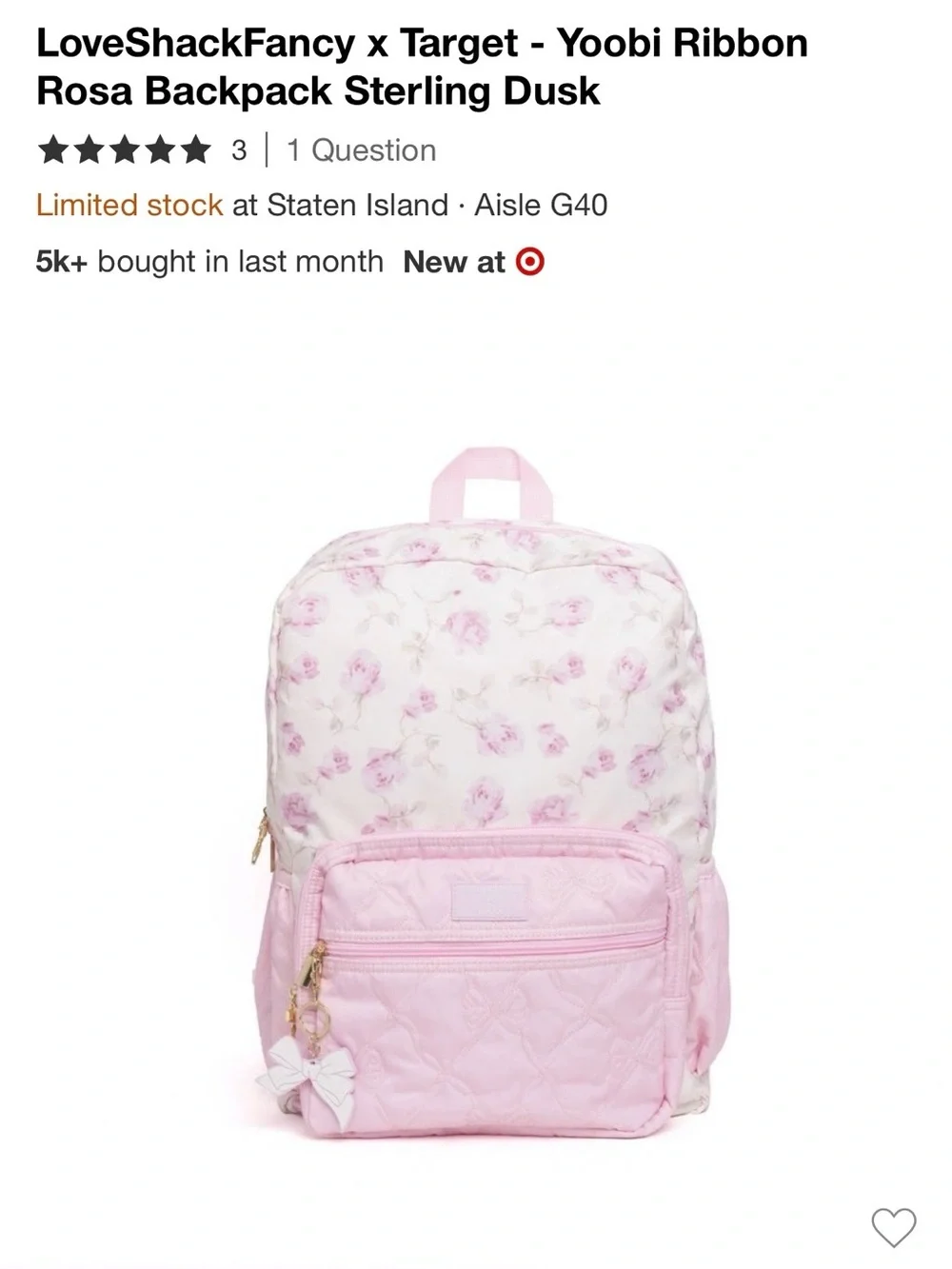 LoveShackFancy Pink Floral Quilted Kids Backpack with Bow Charm